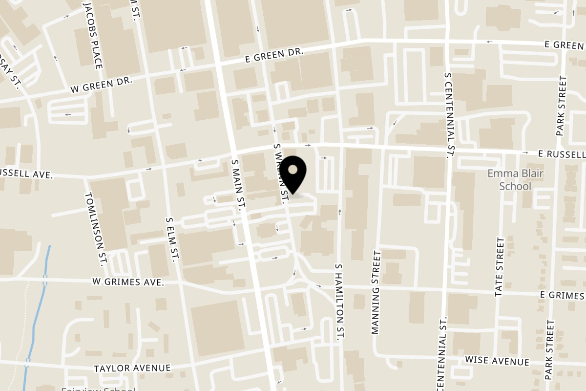 Map showing the location of Oscar's Fine Food on 427 S Wrenn St in High Point